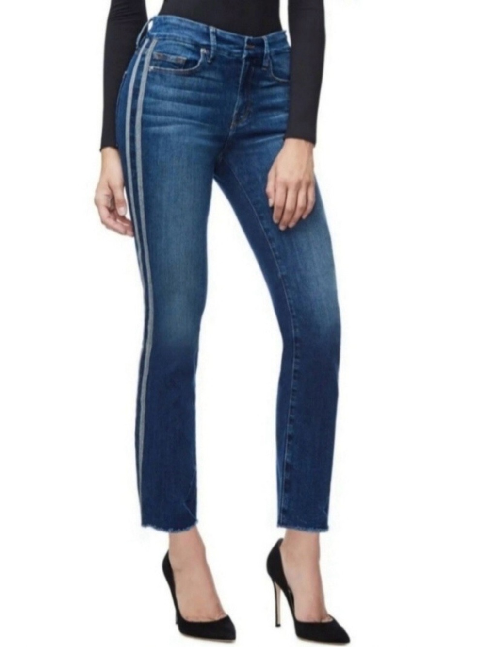 Good American Good Straight Athletic Side Stripe Ankle Jeans - Size 6 / 28